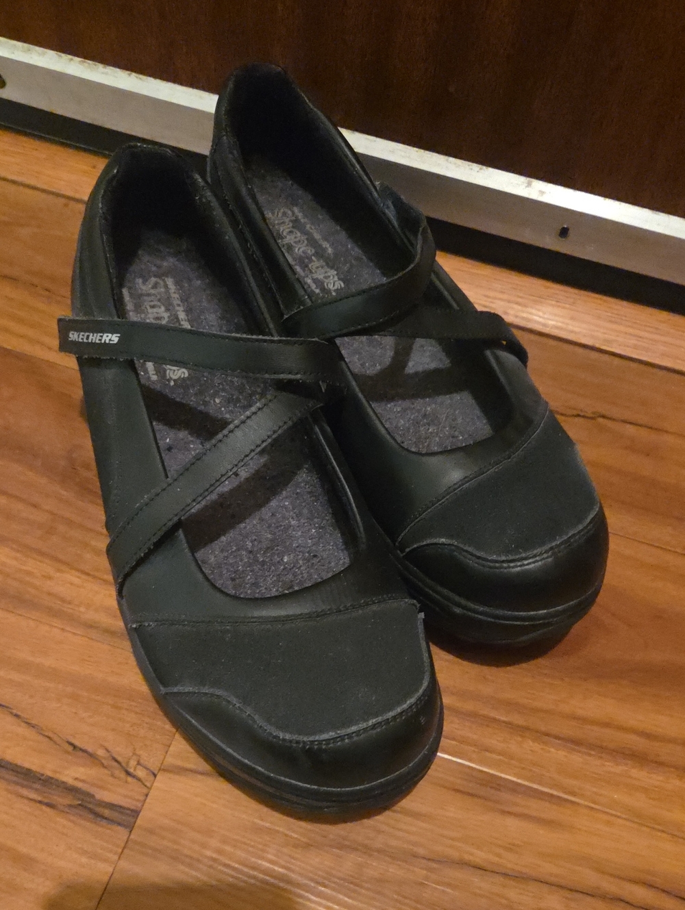 Skechers Women's Black Cross-Strap Mary Jane Flats